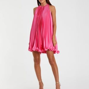 Mac Duggal Short Halter Pleated Dress Candy Pink sz 4